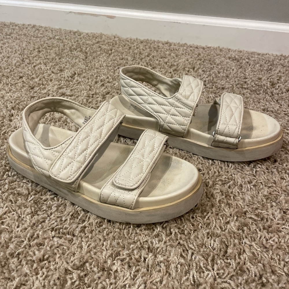 Quilted Strappy Platform Sandals in Cream
